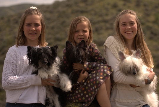 Tori, Calli and Abrie with their adored Puffs ~  Legacy Powderpuffs at BoulderCrest Ranch